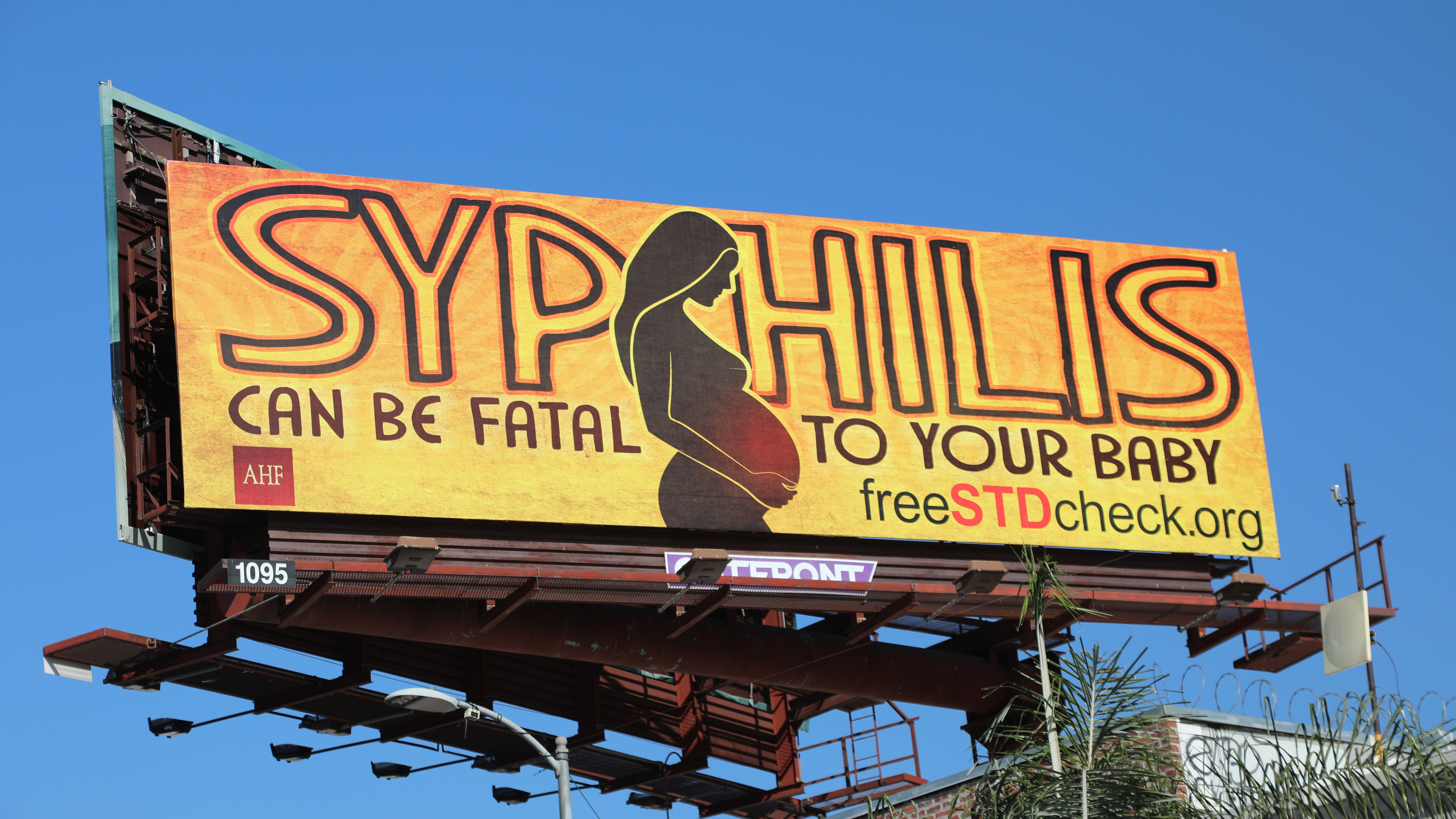 A previous AHF billboard campaign offering a warning about the dangers of congenital syphilis with a link for the public to get information on testing and treatment