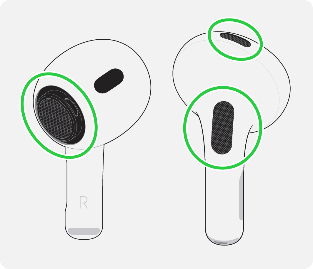 You can clean the encircled  meshes on an AirPod Pro (2nd generation). 