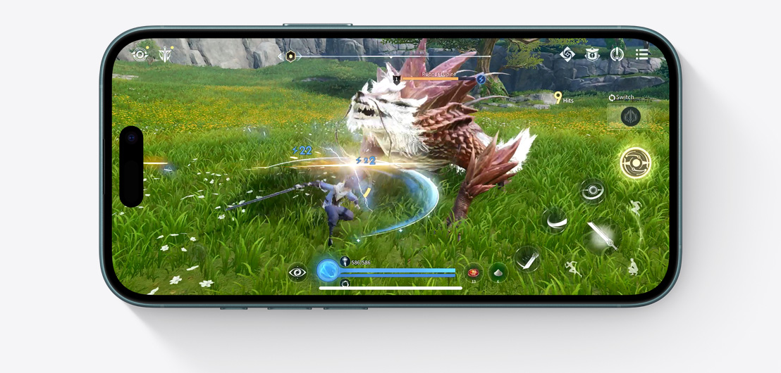 Écran d’iPhone 16 affichant un jeu