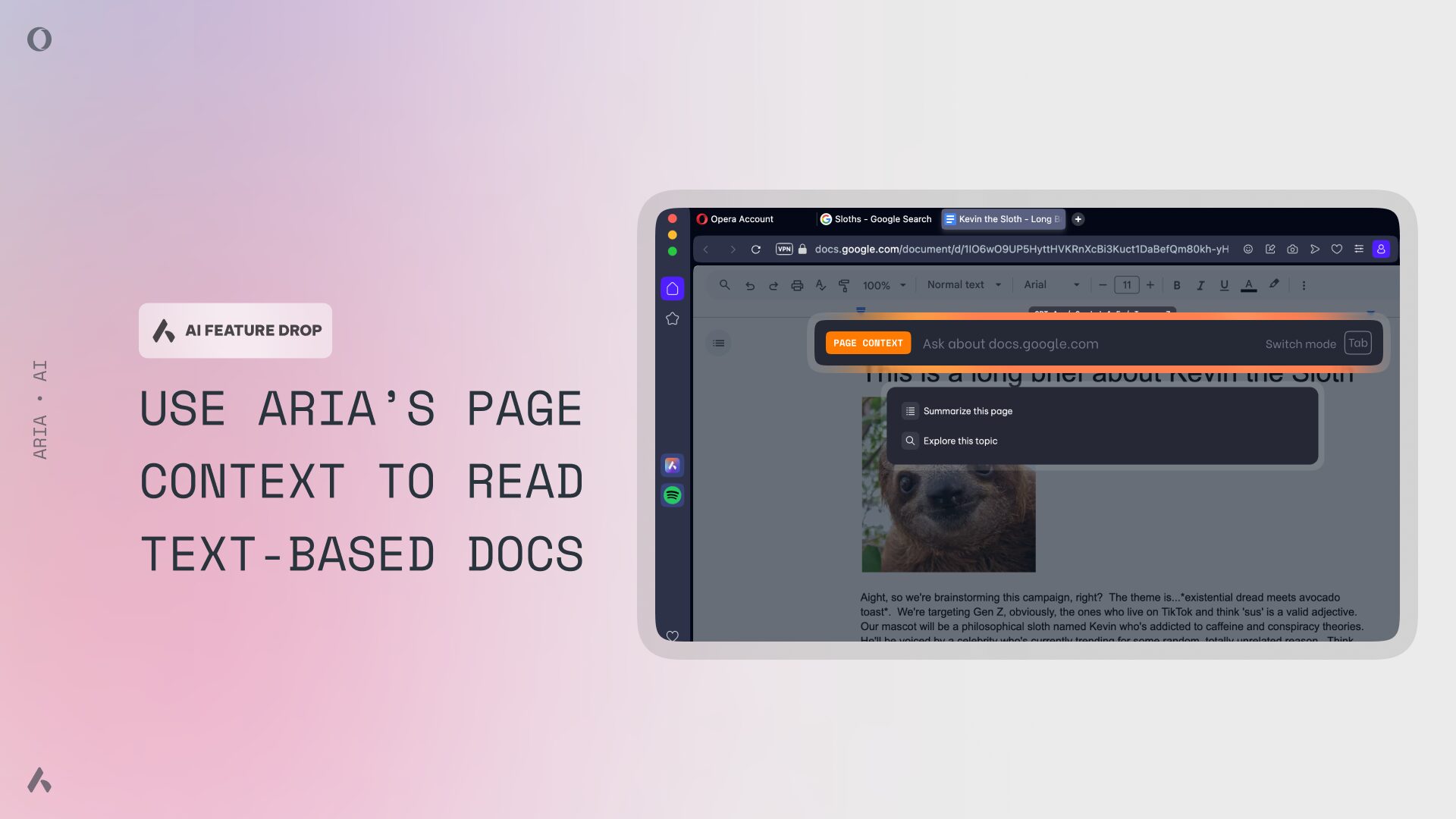 In today’s AI Feature Drop we’re adding to Aria the ability to use Page Context mode on text-based documents like PDFs and Google Docs.