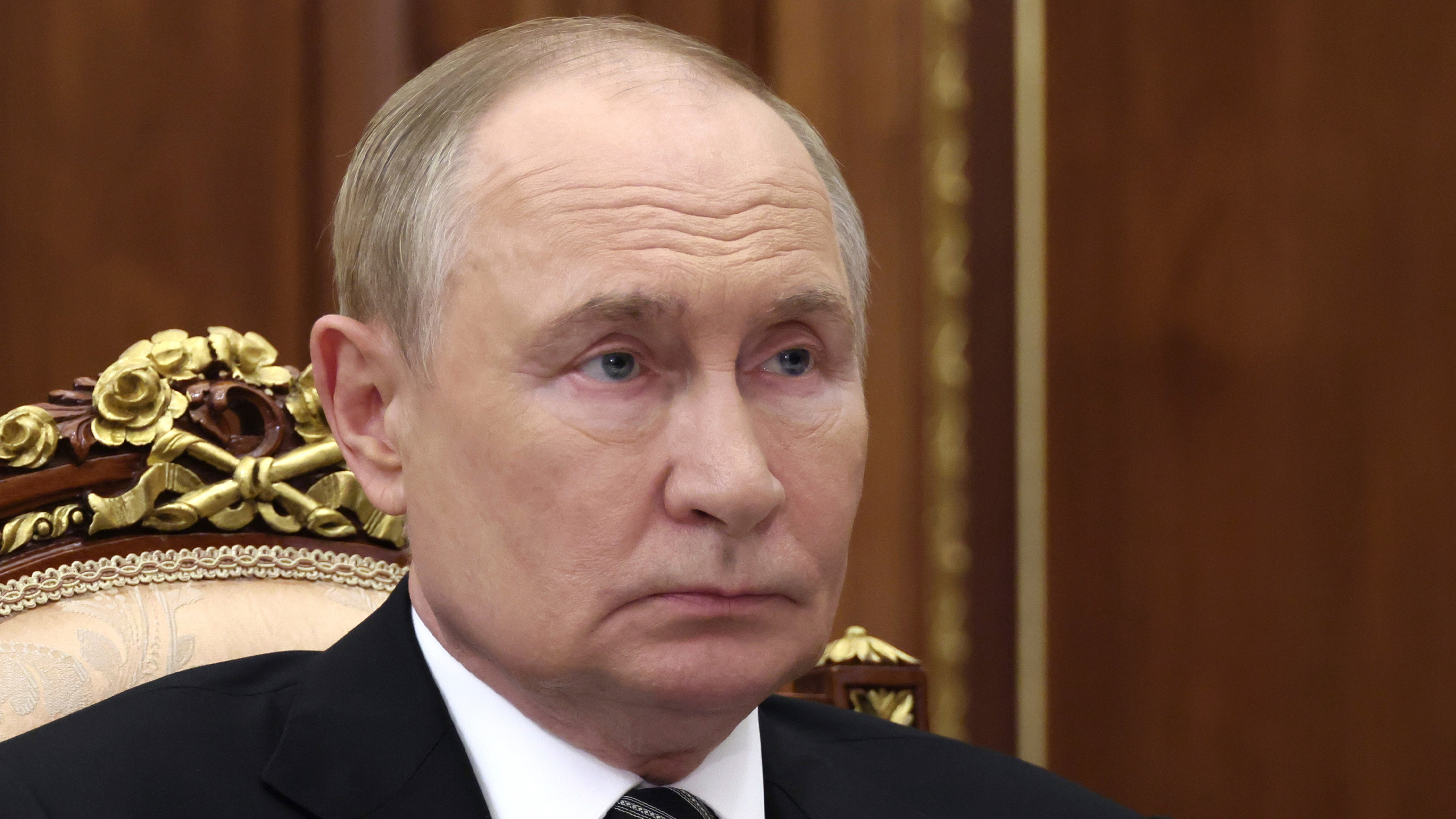 Russia President Vladimir Putin listens to acting Head of the Komi Republic Rostislav Goldshtein during a meeting at the Kremlin in Moscow, Russia, Tuesday, Aug. 19, 2025.