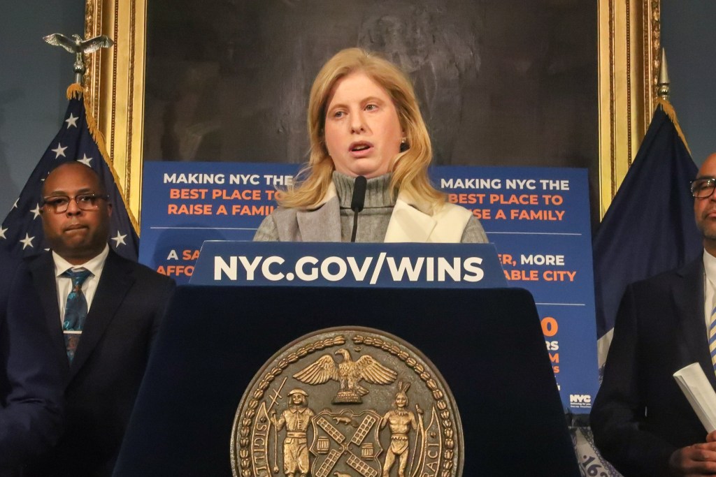 NYPD Commissioner Jessica Tisch speaks at Mayor Eric Adams weekly City Hall press conference.