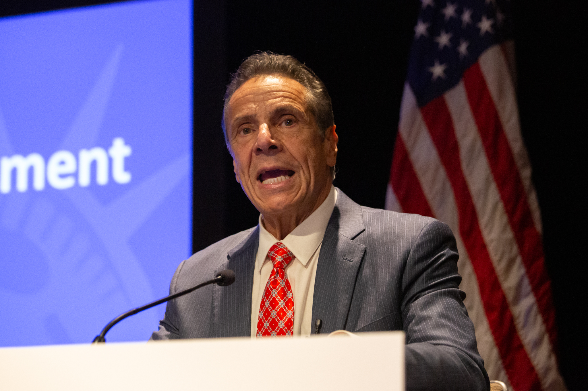 Former Governor Andrew Cuomo speaks about his policy goals during a mayoral campaign press conference in Midtown.
