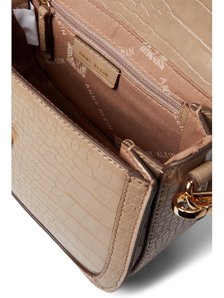 Anne Klein Horsebit Flap Satchel In Croco